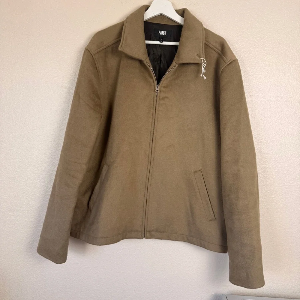 PAIGE Harrington Jacket Men XL Camel Tan bomber Wool Wilberson Zip Up Minimalist